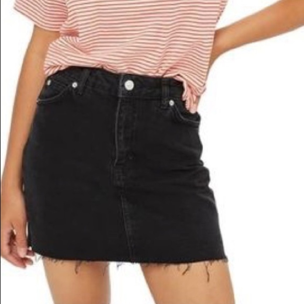 NWT TOPSHOP moto distressed black denim skirt